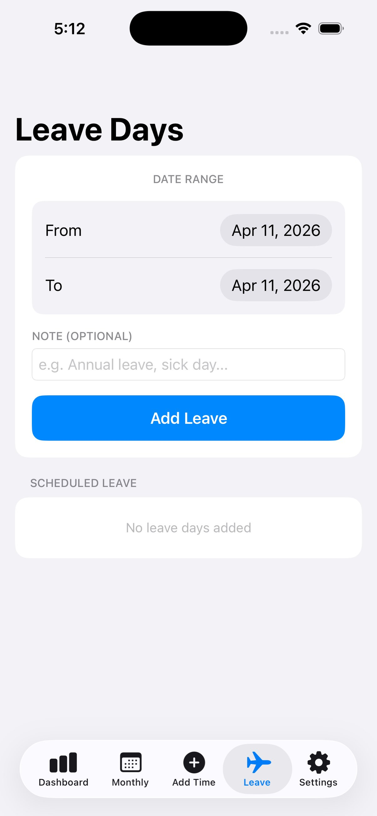Schedule leave days to automatically adjust your daily targets